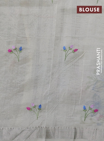 Mangalgiri silk cotton saree off white with embroidery floral buttas and embroidery border
