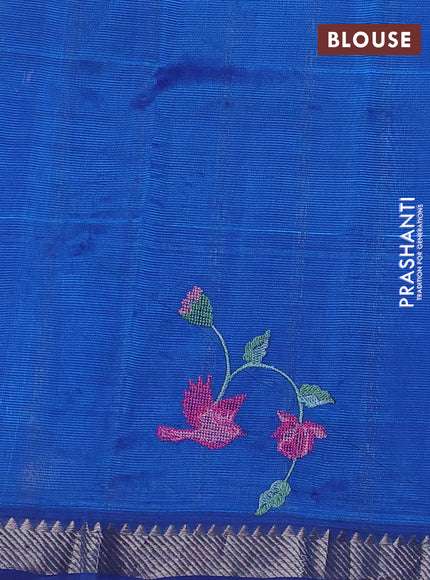 Mangalgiri silk cotton saree cs blue with embroidery buttas and embroidery border