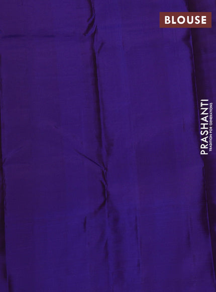Pure kanchipuram silk saree dark mustard and blue with zari woven buttas and long rich zari woven border