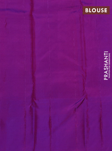 Pure kanchipuram silk saree dual shade of pinkish orange and purple with zari woven buttas and long rich zari woven border