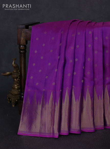 Pure kanchipuram silk saree purple with allover zari woven 1000 buttas and temple design zari woven border