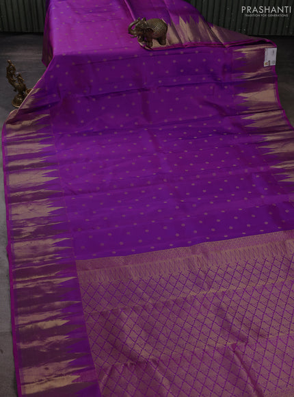 Pure kanchipuram silk saree purple with allover zari woven 1000 buttas and temple design zari woven border