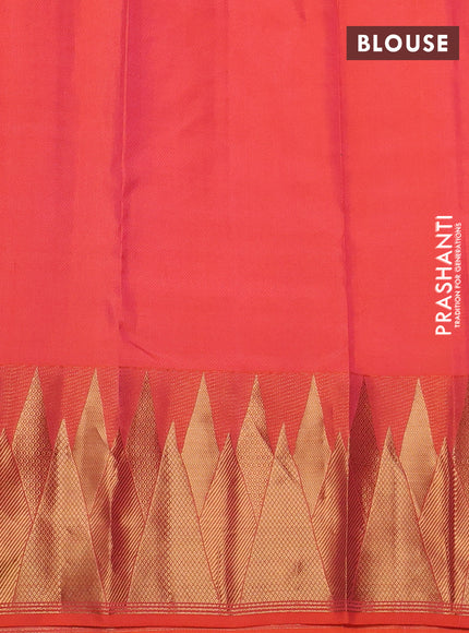 Pure kanchipuram silk saree peach orange with allover zari woven 1000 buttas and temple design zari woven border