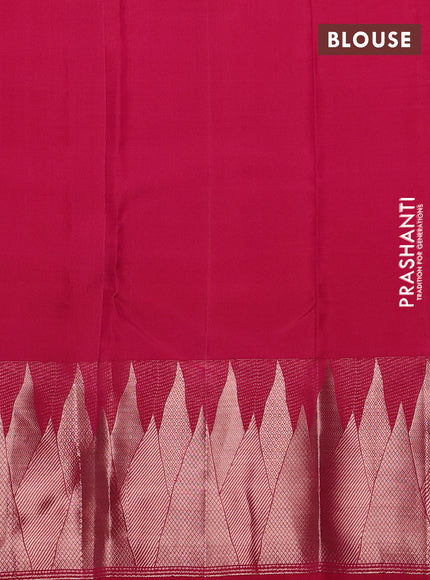 Pure kanchipuram silk saree dark pink with plain body and temple design zari woven border
