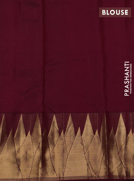 Pure kanchipuram silk saree maroon with allover zari woven 1000 buttas and temple design zari woven border