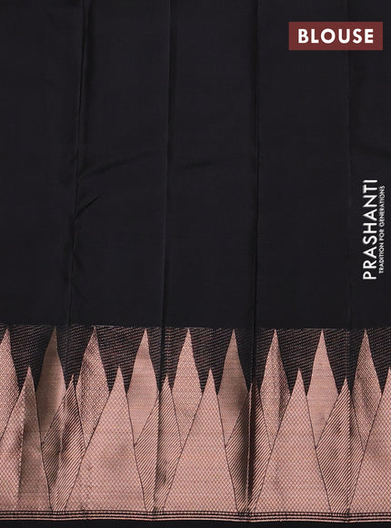 Pure kanchipuram silk saree black with plain body and temple design zari woven border