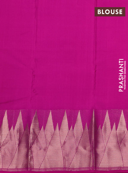 Pure kanchipuram silk saree pink with plain body and temple design zari woven border
