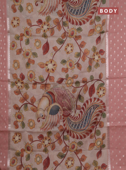 Art kota saree beige and peach with allover kalamari prints & embroidery work and zari woven border