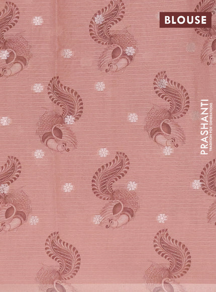 Art kota saree beige and peach with allover kalamari prints & embroidery work and zari woven border