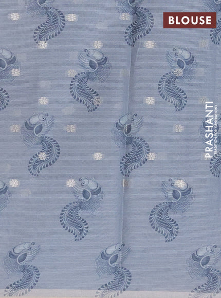 Art kota saree beige and pastel blue with allover kalamari prints & embroidery work and zari woven border