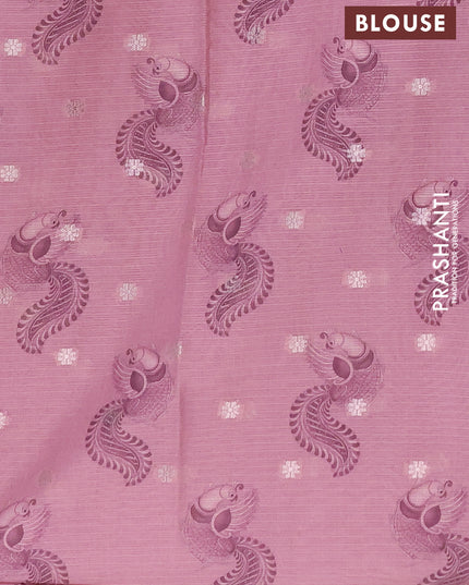 Art kota saree beige and pastel pink with allover kalamari prints & embroidery work and zari woven border