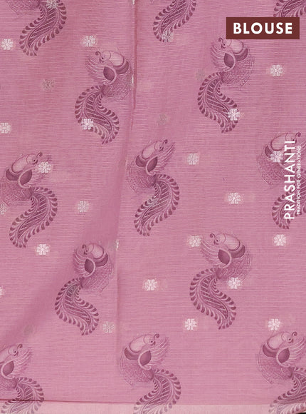 Art kota saree beige and pastel pink with allover kalamari prints & embroidery work and zari woven border