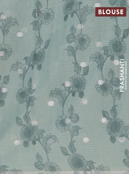 Art kota saree beige and pastel green with allover kalamari prints & embroidery work and zari woven border
