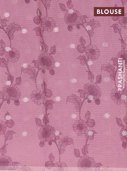 Art kota saree beige and pink with allover kalamari prints & embroidery work and zari woven border
