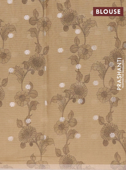 Art kota saree beige and sandal with allover kalamari prints & embroidery work and zari woven border