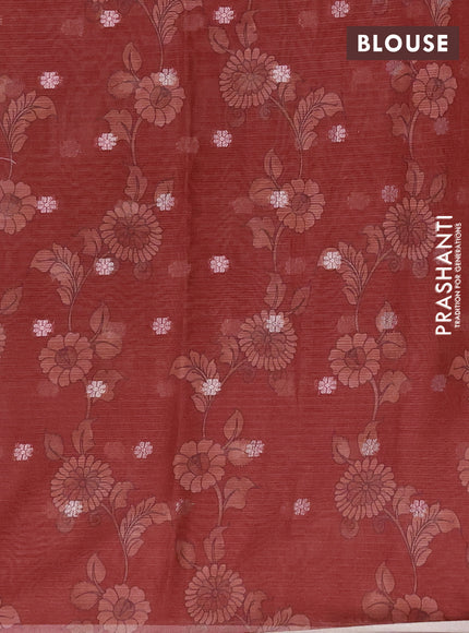 Art kota saree peach and maroon with allover kalamari prints & embroidery work and zari woven border