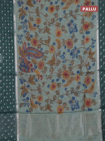 Art kota saree pastel green and green with allover kalamari prints & embroidery work and zari woven border