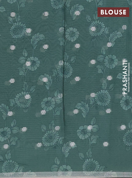 Art kota saree pastel green and green with allover kalamari prints & embroidery work and zari woven border