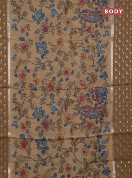 Art kota saree sandal and dark sandal with allover kalamari prints & embroidery work and zari woven border