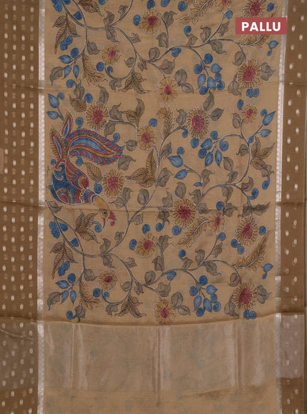 Art kota saree sandal and dark sandal with allover kalamari prints & embroidery work and zari woven border