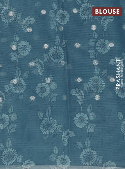 Art kota saree pastel blue and peacock blue with allover kalamari prints & embroidery work and zari woven border