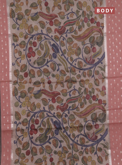 Art kota saree beige and peach with allover kalamari prints & embroidery work and zari woven border