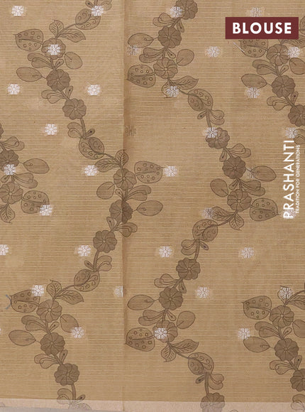 Art kota saree beige and sandal with allover kalamari prints & embroidery work and zari woven border