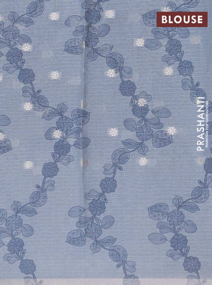 Art kota saree beige and pastel blue with allover kalamari prints & embroidery work and zari woven border