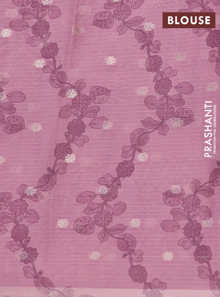 Art kota saree beige and pastel pink with allover kalamari prints & embroidery work and zari woven border