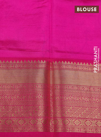 Pure kanchipuram silk saree bluish grey and pink with allover digital prints and rich zari woven border
