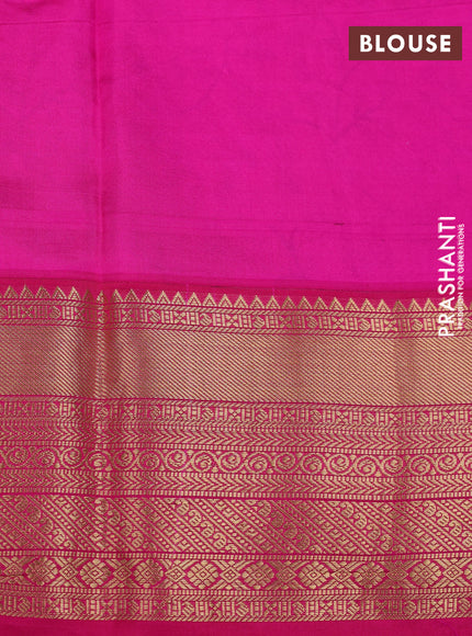 Pure kanchipuram silk saree pastel green and pink with allover digital prints and rich zari woven border