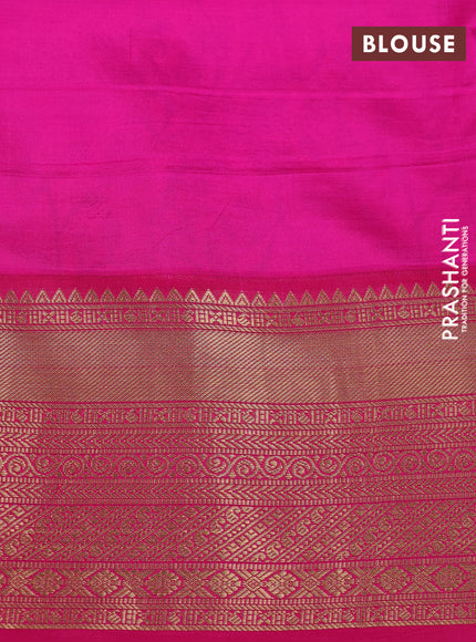 Pure kanchipuram silk saree beige and pink with allover digital prints and rich zari woven border