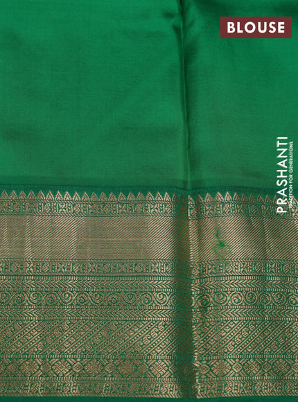 Pure kanchipuram silk saree beige and green with allover floral digital prints and rich zari woven border