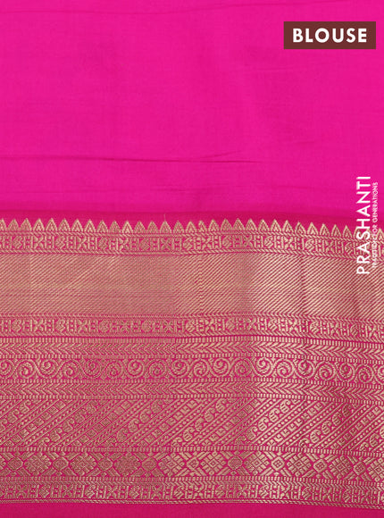 Pure kanchipuram silk saree pale yellow and pink with allover floral digital prints and rich zari woven border