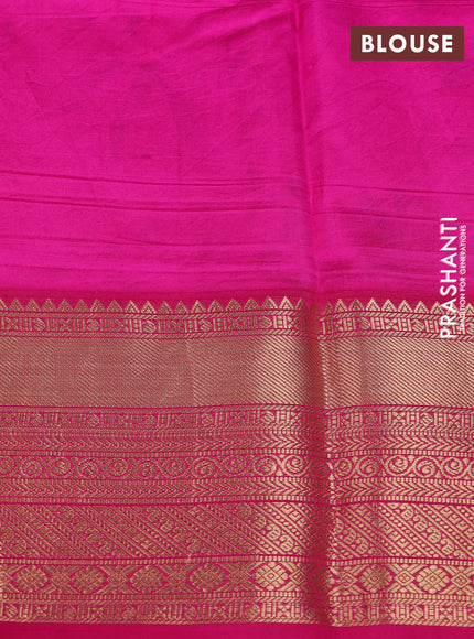 Pure kanchipuram silk saree pastel grey and pink with allover floral digital prints and rich zari woven border
