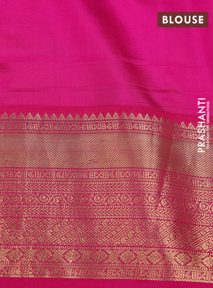 Pure kanchipuram silk saree pista green and pink with allover floral digital prints and rich zari woven border