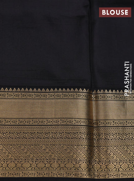 Pure kanchipuram silk saree bluish grey and black with allover floral digital prints and rich zari woven border