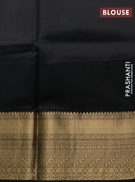 Pure kanchipuram silk saree lavender and black with allover floral digital prints and rich zari woven border