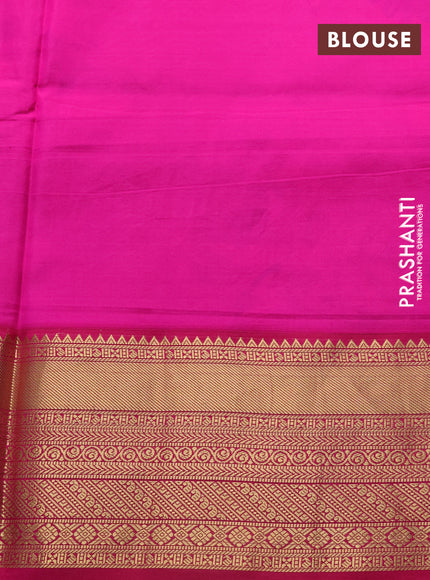 Pure kanchipuram silk saree sandal and pink with allover floral digital prints and rich zari woven border