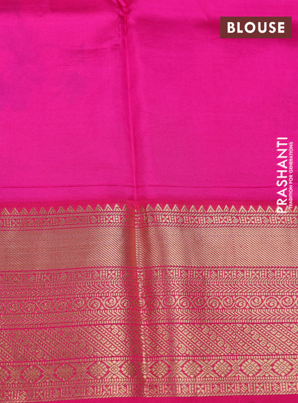 Pure kanchipuram silk saree pastel pink and pink with allover floral digital prints and rich zari woven border