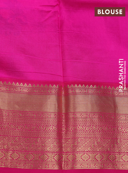 Pure kanchipuram silk saree pastel green and pink with allover floral digital prints and rich zari woven border