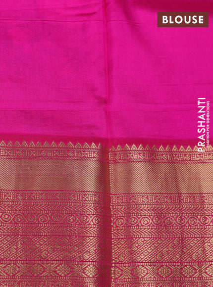 Pure kanchipuram silk saree pastel blue shade and pink with allover floral digital prints and rich zari woven border