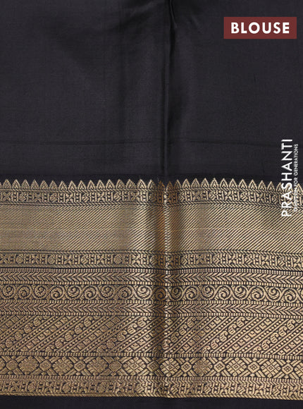 Pure kanchipuram silk saree beige and black with allover floral digital prints and rich zari woven border
