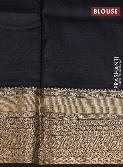Pure kanchipuram silk saree teal blue shade and black with allover floral digital prints and rich zari woven border