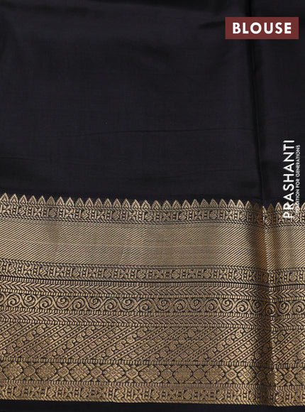 Pure kanchipuram silk saree lavender and black with allover floral digital prints and rich zari woven border