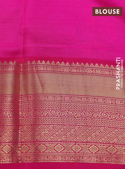 Pure kanchipuram silk saree pastel green and pink with allover floral digital prints and rich zari woven border