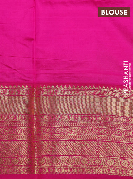 Pure kanchipuram silk saree peach shade and pink with allover floral digital prints and rich zari woven border