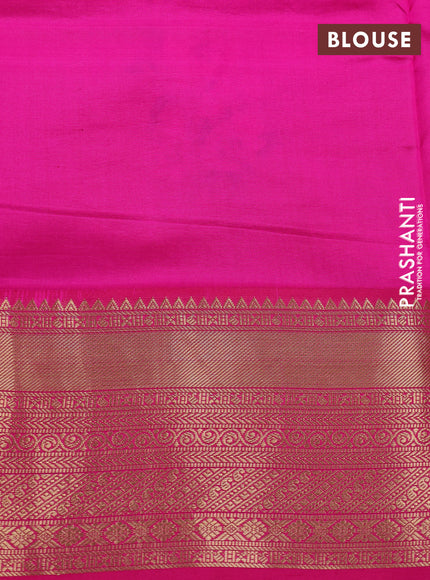 Pure kanchipuram silk saree sandal and pink with allover floral digital prints and rich zari woven border
