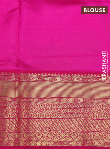 Pure kanchipuram silk saree pastel blue and pink with allover floral digital prints and rich zari woven border