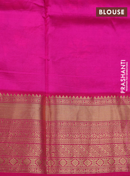 Pure kanchipuram silk saree pista greeb and pink with allover floral digital prints and rich zari woven border
